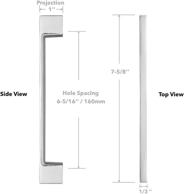 Alt view image 6 of 7 - Cauldham 10 Pack Solid Kitchen Cabinet Pulls Handles (6-5/16" Hole Centers) - Modern Thin Profile Drawer/Door Hardware - Style M255 - Polished Chrome