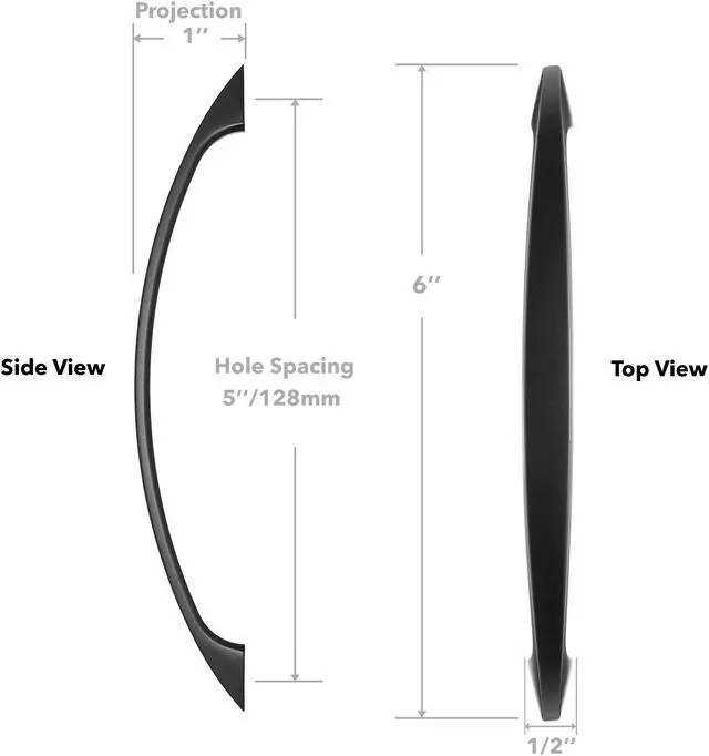Alt view image 5 of 6 - Cauldham 10 Pack Solid Kitchen Cabinet Arch Pulls Handles (5" Hole Centers) - Curved Drawer/Door Hardware - Style M243 - Matte Black