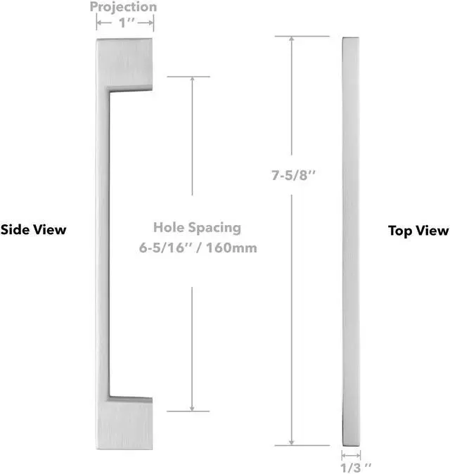 Alt view image 5 of 7 - Cauldham 10 Pack Solid Kitchen Cabinet Pulls Handles (6-5/16" Hole Centers) - Modern Thin Profile Drawer/Door Hardware - Style M255 - Satin Nickel