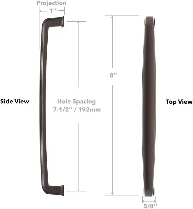 Alt view image 5 of 7 - Cauldham 10 Pack Solid Kitchen Cabinet Handles (7-1/2" Hole Centers) - Drawer/Door Hardware - Style T765 - Oil Rubbed Bronze