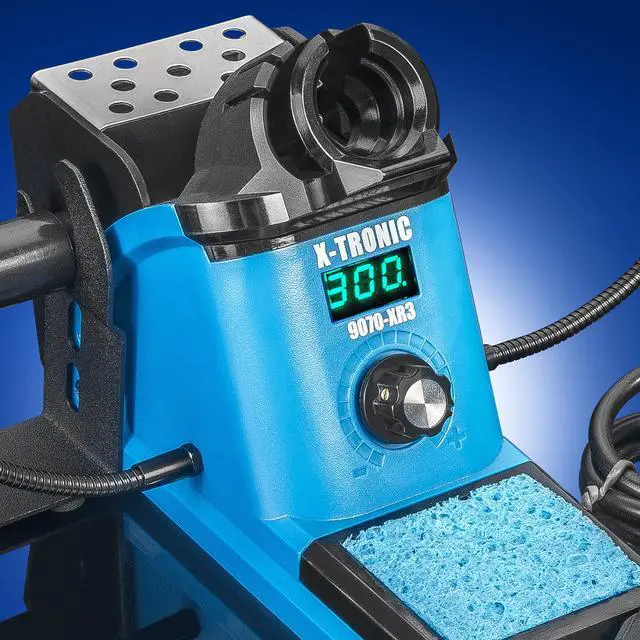 Alt view image 3 of 7 - X-Tronic 9070-XR3 - 90 Watt Heavy Duty Fine to Medium Gauge Wire LED Soldering Iron Station with Sleep, °C/°F & Calibration Function - 5 Extra Solder Tips, Solder Sucker, Tweezers & Tube of Solder