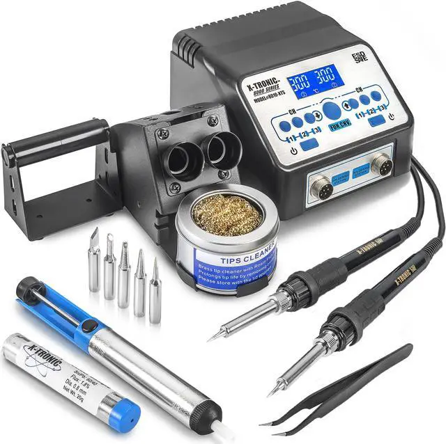 Main image of X-Tronic 8010-XTS - Dual Soldering Iron Station • ESD Safe • 5 Solder Tips • 6 Temperature Presets (3 for each Iron) • Auto Shut Down Function • Calibration Function • °C/°F Conversion • Sleep Timer