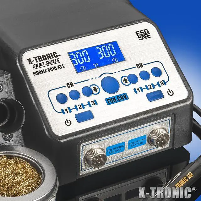 Alt view image 7 of 7 - X-Tronic 8010-XTS - Dual Soldering Iron Station • ESD Safe • 5 Solder Tips • 6 Temperature Presets (3 for each Iron) • Auto Shut Down Function • Calibration Function • °C/°F Conversion • Sleep Timer