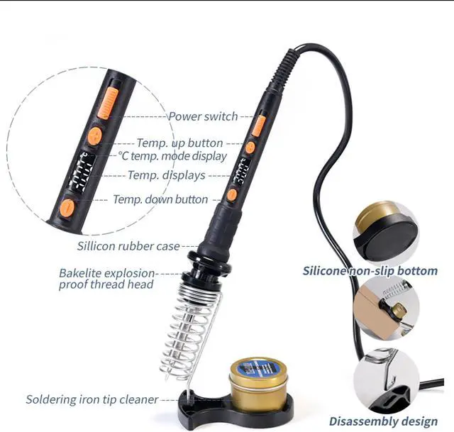 Alt view image 6 of 7 - The Remarkable "Triple LED Illuminating" X-Tronic 1010-PRO-ST - 65 Watt Soldering Iron - 5 Extra Solder Tips, 0-99 Min Sleep Func, Digital Correction Func, C/F Conversion, Brass Sponge w/Cleaning Flux