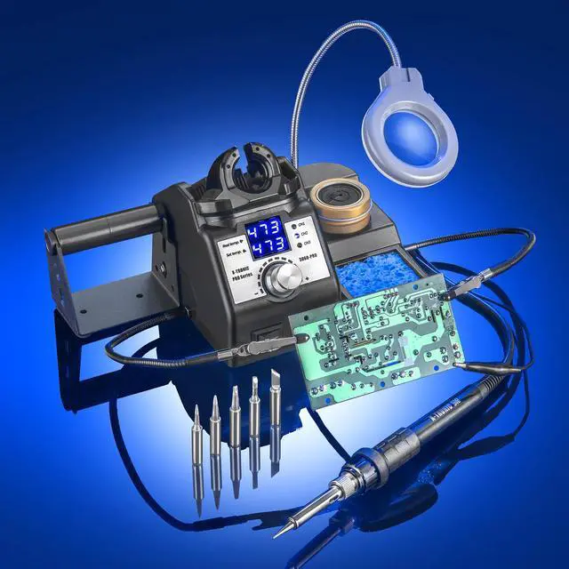 Alt view image 2 of 7 - X-Tronic's 3060-PRO • Dual LED Display • 75 W Soldering Iron Station • 5 Extra Tips • Mag Lamp • 4 Helping Hands • 50g Roll of Solder • Brass Sponge w/Flux • 3 Temp Presets, Calibration, Sleep & C/F