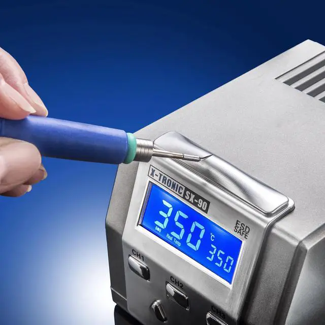 Alt view image 3 of 7 - X-Tronic SX-90  Platinum Series  85W Precision Micro Soldering Iron Station  Lead Free  3 Temp Presets  Temp in 4 Seconds  Calibration, Hibernation & C°/F° Functions & 72 °C Temp "Kicker Bar"!
