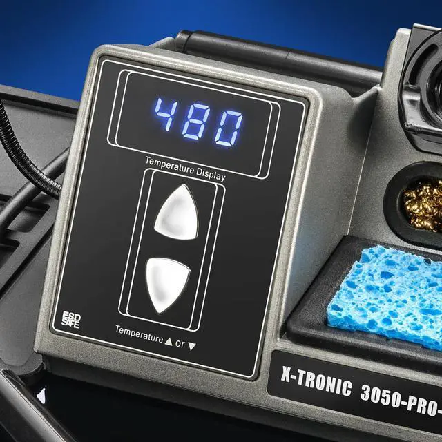 Alt view image 4 of 7 - X-Tronic Model 3050-PRO-X Digital LED Soldering Iron Station with 2 Convenient Helping Hands, 1-30 Minute Sleep Function, C/F Programmable, Solder Roll Holder, Brass Tip Cleaner, Wet Sponge