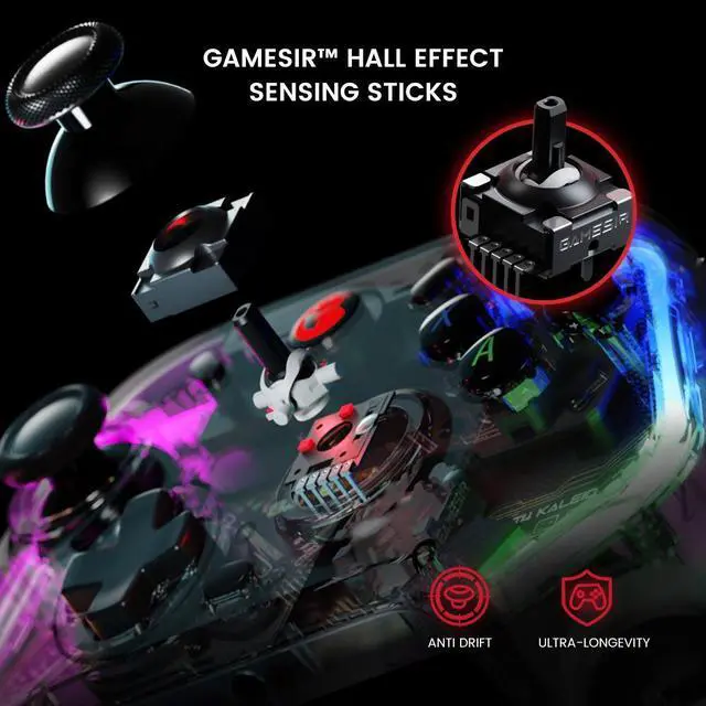 Alt view image 5 of 6 - GameSir T4 Kaleid Transparent PC Controller, Wired Gaming Controller for PC/Switch/Android TV Box, Gamepad Joystick with Hall Effect Sticks/Analog Triggers, 3.5mm Audio Jack, 2 Back Buttons
