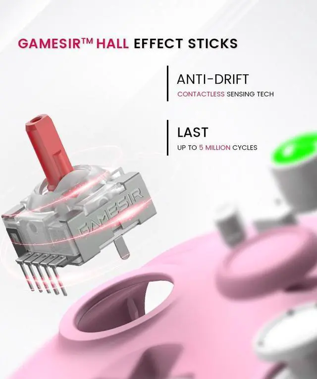 Alt view image 2 of 7 - GameSir T4 Cyclone Pro Wireless Pro Controller for Switch/Lite/OLED, Hall Effect Controller (No Drifting) for Windows PC, macOS, Steam Deck, Android & iOS (Pink Version)