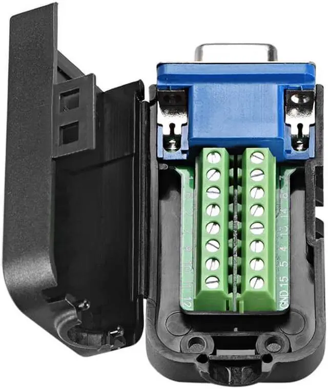 Alt view image 3 of 3 - D-sub DB15 Breakout Board Connector with Case 15 Pin 3-row Female Port Solderless Terminal Block Adapter with Thumb Screws