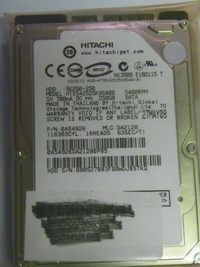 Alt view image 2 of 4 - HGST HTS542525K9SA00 Travelstar 5K250 HTS542525K9SA00 250 GB Hard Drive - 2.5" - SATA (SATA/150)