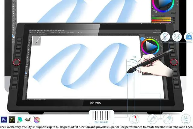 Alt view image 6 of 7 - XP-PEN 22R Pro Drawing Tablet 21.5 Inch Pen Display Graphic Monitor 1080P IPS Screen with Two Red Dial Wheels and 20 Express Keys Battery-Free Stylus Tilt Supported 88% NTSC