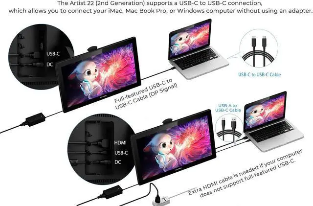 Alt view image 2 of 7 - XP-PEN Artist 22 (2nd Generation) Drawing Monitor Digital Drawing Tablet with Screen 21.5 Inch Graphics Display for Computer with Battery-Free Pen