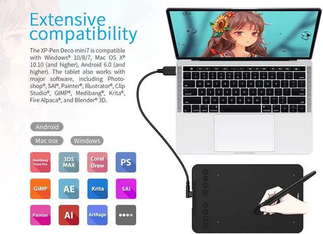 Alt view image 7 of 7 - XP-PEN Deco Mini7 Graphics Tablet 7 x 4.37 Inch Pen Tablet with Tilt Support Passive Pen and 8 Customizable Shortcut Keys Drawing Tablet Compatible with Chromebook for Online Teaching/E-Learning