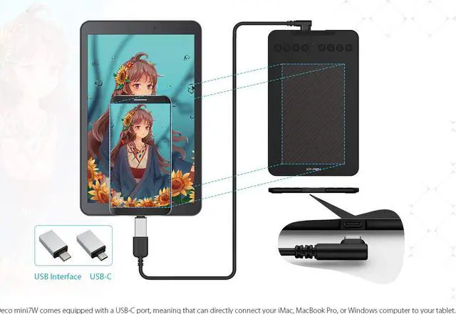 Alt view image 4 of 7 - XP-PEN Deco mini7W Wireless Graphics Drawing Tablet with Battery-Free Stylus, 7 "x 4.37" Drawing Tablet
