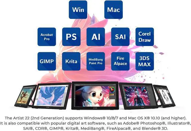 Alt view image 5 of 7 - XP-PEN Artist 22 (2nd Generation) Drawing Monitor Digital Drawing Tablet with Screen 21.5 Inch Graphics Display for Computer with Battery-Free Pen