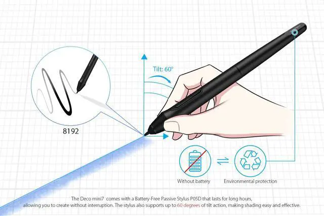 Alt view image 4 of 7 - XP-PEN Deco Mini7 Graphics Tablet 7 x 4.37 Inch Pen Tablet with Tilt Support Passive Pen and 8 Customizable Shortcut Keys Drawing Tablet Compatible with Chromebook for Online Teaching/E-Learning