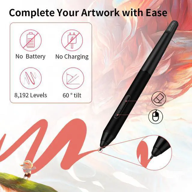Alt view image 4 of 7 - XP-PEN Artist24 Drawing Pen Display 2K QHD (2560 x 1440) Resolution Graphics Monitor Drawing Tablet 23.8 Inch Screen  94% Adobe RGB USB-C to USB-C Connection Supports 60° Tilt Function