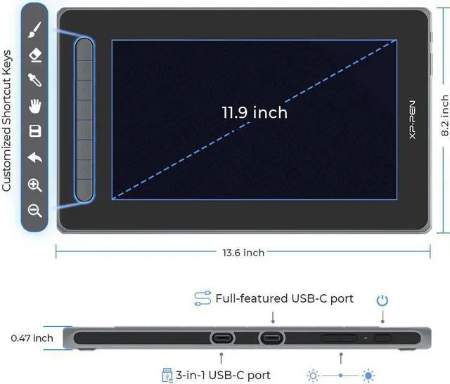 Alt view image 6 of 7 - XP Pen Artist 12 2nd Graphics Tablet with 11.9-inch FHD Display, Pro Drawing Tablet with X3 Smart Chip Stylus Blue