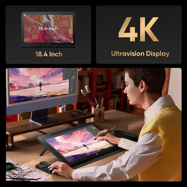 Alt view image 2 of 7 - XPPen Artist Pro 19 (Gen 2) Drawing Tablet | 4K, 99.8% sRGB Display | Calman Verified Screen | Two 16K Pressure Levels Pens | Full-laminated Graphic Display for Computer