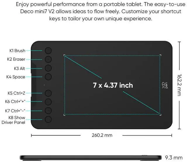 Alt view image 7 of 7 - XPPEN Deco Mini7 V2 Graphics Tablet 7 x 4.37 Inch Pen Tablet with 16384 Pressure-Level Passive Pen and 8 Shortcut Keys, Compatible with Chromebook for Online Teaching/E-Learning