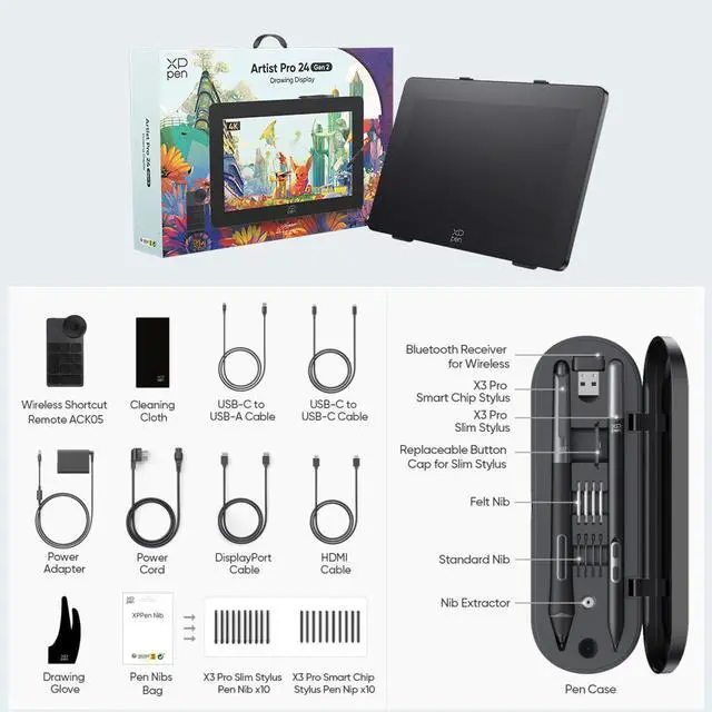 Alt view image 7 of 7 - XPPen Artist Pro Gen2 Drawing Tablet with Screen,23.8 inch Upgraded 4K Resolution Graphics Tablet,16384 Level Pen Pressure/Calman Verified Display,Graphic Monitor for Laptops with Two Pens