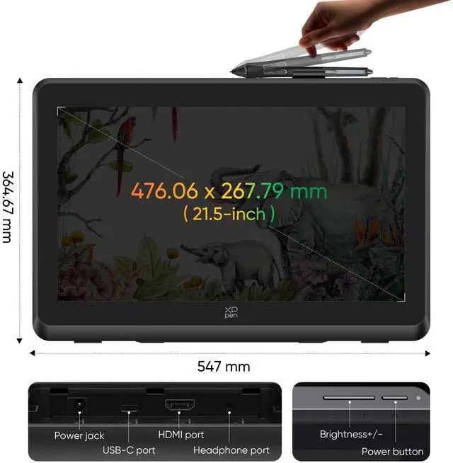 Alt view image 6 of 7 - XPPen 21.5-inch Pro Drawing Tablet,130% sRGB Fully-laminated Screen,16384 Pen Pressure,X3 Pro Smart Chip Stylus,Calman Verified Monitor for Digital Art,Graphics Tablet for Laptops