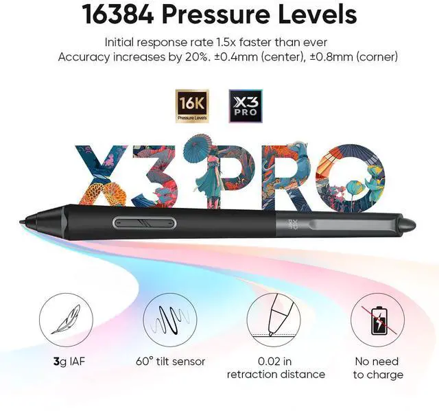 Alt view image 5 of 7 - XPPen 21.5-inch Pro Drawing Tablet,130% sRGB Fully-laminated Screen,16384 Pen Pressure,X3 Pro Smart Chip Stylus,Calman Verified Monitor for Digital Art,Graphics Tablet for Laptops