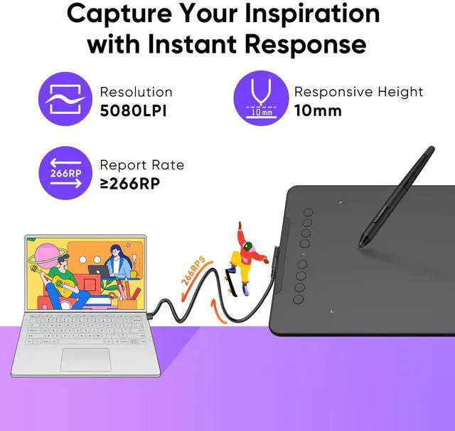 Alt view image 4 of 7 - XPPen Latest 10"x6.25" Drawing Tablet, XP Deco Graphic Tablet with Pen, 16384 Levels Pressure/60° Tilt Function/8 Shortcut Keys, Digital Drawing Pad Art Tablet for Phone/Computer OSU/Digital Painting