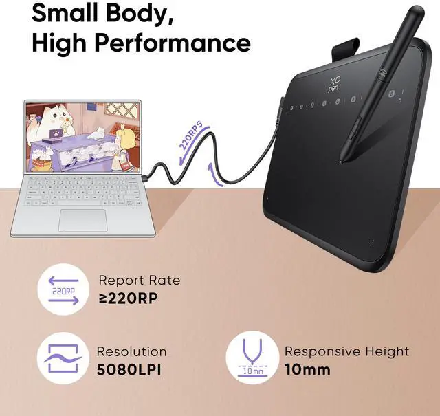 Alt view image 3 of 7 - XPPen Latest Small Deco Drawing Tablet with Pen,16384 Levels Pressure/60°Tilt Support,6x4inch Graphic Tablet Resolution 5080LPI for Phone/Computer, Portablet Drawing Pad for Digital Art/OSU Game