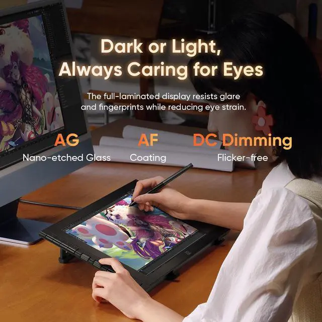 Alt view image 4 of 7 - XPPen Artist 16 3rd Graphic Tablet/Pro 15.4-inch Pen Display/1080P 16.7M Colors Drawing Monitor/16384-Levels X4 Smart Stylus/Anti-glare Eye-protection Drawing Tablet with Screen