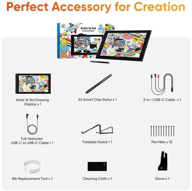Alt view image 6 of 7 - XPPen Artist 16 3rd Graphic Tablet/Pro 15.4-inch Pen Display/1080P 16.7M Colors Drawing Monitor/16384-Levels X4 Smart Stylus/Anti-glare Eye-protection Drawing Tablet with Screen