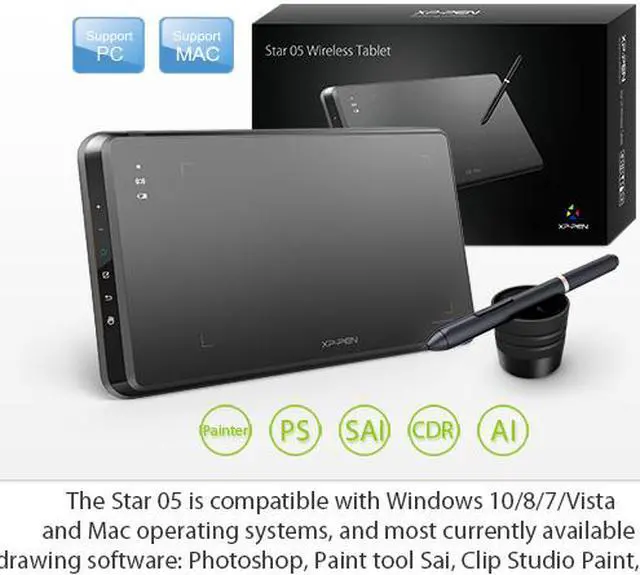 Alt view image 7 of 7 - XP-Pen Star05 Wireless Drawing tablet Battery-free Stylus Graphics Drawing Tablet with Touch Express Keys