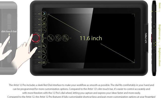 Alt view image 5 of 7 - XP-PEN Artist 12 Pro 11.6 Inch Drawing Monitor Pen Display Full-Laminated Graphics Drawing Tablet with Tilt Function Battery-Free Stylus and 8 Shortcut Keys (8192 Levels Pen Pressure and 72% NTSC)