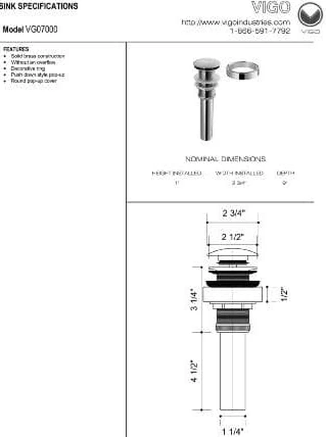 Alt view image 2 of 7 - Vigo Vessel Sink Pop-up Drain and Mounting Ring - VG07000CH