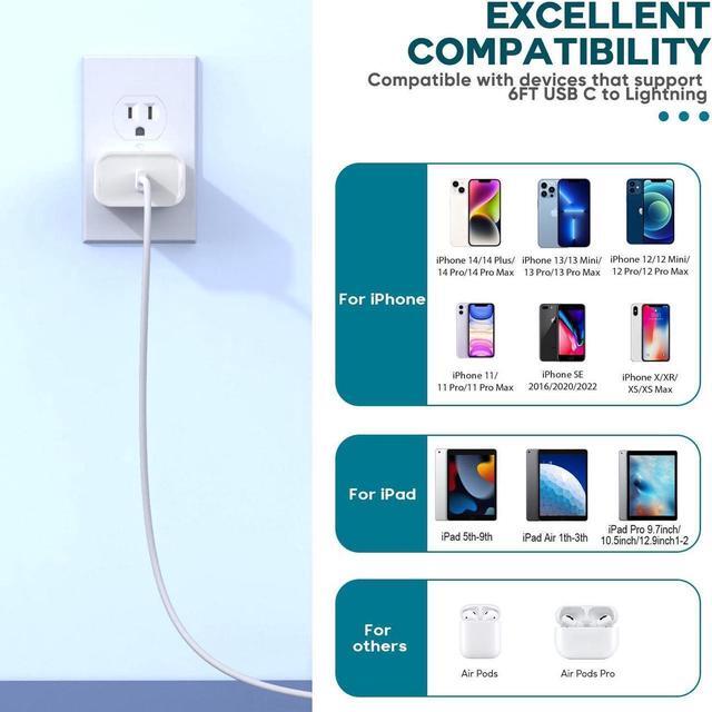 Main image of Fast Charger iPhone iPhone Charger Fast Charging 2Pack USB C Wall Charger Block Fast iPhone Charger 6FT Type-C USB C to Lightning Cables Cord for iPhone 14/14Plus/13/12/11 Pro Max Mini 8 iPad/AirPods