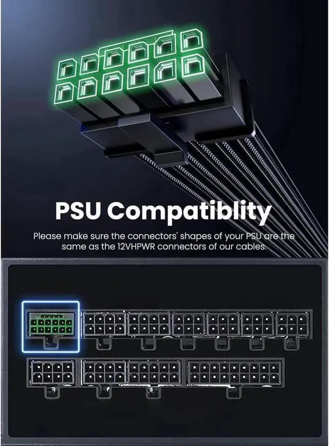 Alt view image 2 of 7 - PCI-e 5.0 GPU Power Cable - 70cm 16pin (12+4) 12VHPWR Male to Male Sleeved Cable with Combs, 600W PCIe 5 Power Cable for Geforce RTX 3090Ti 4070 Ti 4080 4090 to ATX 3.0 Modular Power Supply