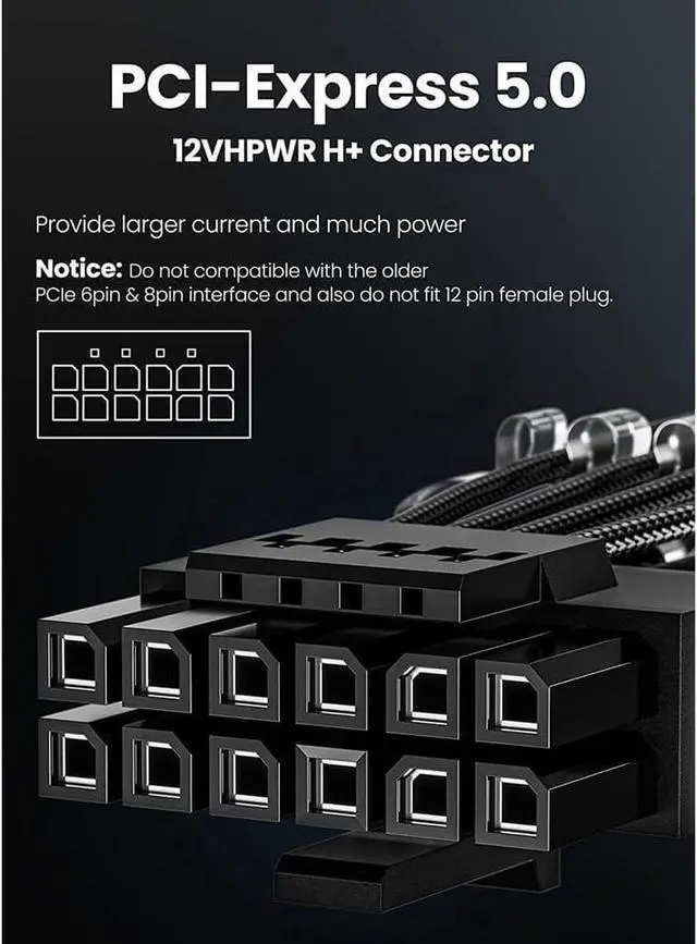 Alt view image 3 of 7 - PCI-e 5.0 GPU Power Cable - 70cm 16pin (12+4) 12VHPWR Male to Male Sleeved Cable with Combs, 600W PCIe 5 Power Cable for Geforce RTX 3090Ti 4070 Ti 4080 4090 to ATX 3.0 Modular Power Supply