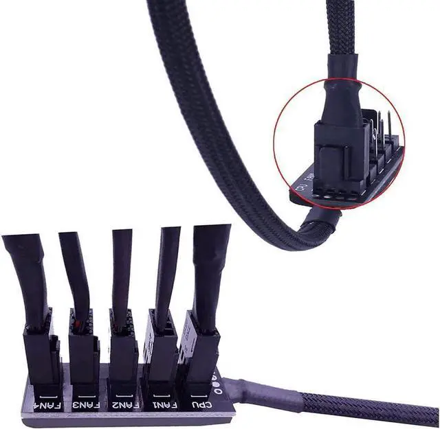 Alt view image 3 of 7 - 4-Pin PWM Fan Power Supply Cable 15 Inches 1 to 5 Way PC CPU Cooling Case Fan Splitter Hub Adapter Cable Motherboard Fan Power Extension Cable Cord Wire for 4-pin or 3-pin Cooling Fans