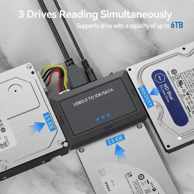 Alt view image 3 of 7 - Hard Drive Reader SATA IDE to USB 3.0 Adapter, USB 3.0 to SATA/IDE Hard Drive Ultra Recovery Converter Kit Data Retrieval Device for 2.5" 3.5" HDD SSD Hard Drive Disk 5.25" DVD/CD-ROM Optical Drive