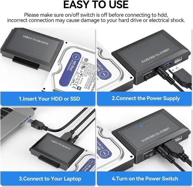 Alt view image 7 of 7 - Hard Drive Reader SATA IDE to USB 3.0 Adapter, USB 3.0 to SATA/IDE Hard Drive Ultra Recovery Converter Kit Data Retrieval Device for 2.5" 3.5" HDD SSD Hard Drive Disk 5.25" DVD/CD-ROM Optical Drive