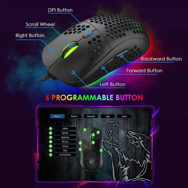 Alt view image 7 of 7 - Gaming Keyboard and Mouse Combo,88 Keys Compact Rainbow Backlit Mechanical Feel Keyboard, RGB Backlit 6400 DPI Lightweight Gaming Mouse with Honeycomb Shell for Windows PC Gamers (Black)