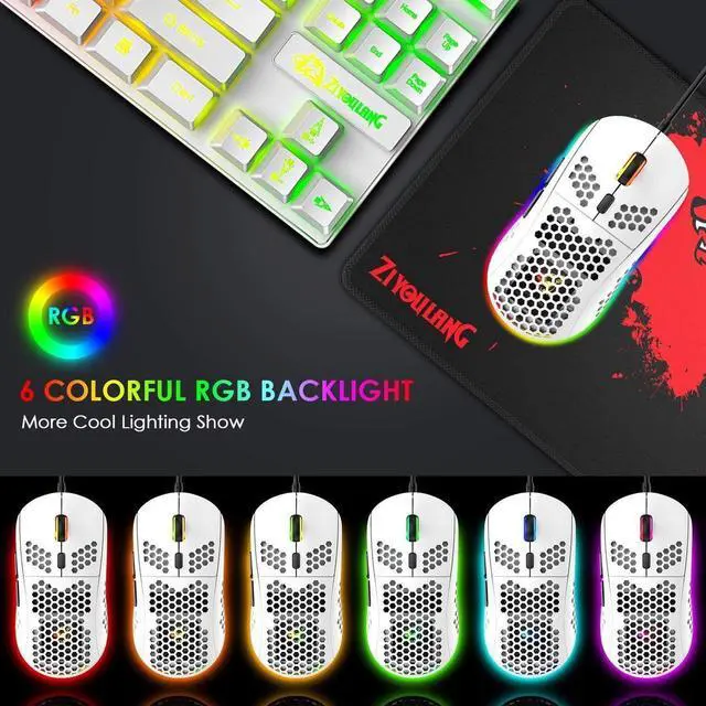 Alt view image 5 of 7 - Gaming Keyboard and Mouse Combo,88 Keys Compact Rainbow Backlit Mechanical Feel Keyboard, RGB Backlit 6400 DPI Lightweight Gaming Mouse with Honeycomb Shell for Windows PC Gamers (White)