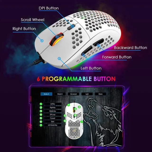 Alt view image 7 of 7 - Gaming Keyboard and Mouse Combo,88 Keys Compact Rainbow Backlit Mechanical Feel Keyboard, RGB Backlit 6400 DPI Lightweight Gaming Mouse with Honeycomb Shell for Windows PC Gamers (White)