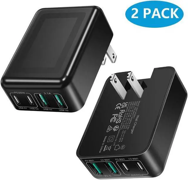 Main image of [2 Pack] Flat USB C Wall Charger, 40W Foldable & Slim Fast Charging Block, 4 Ports [2 USA & 2 USB C] Charger Block Cube Box Compatible with Smartphones, Tablets, Multiport Power Adapter USB Plug Brick
