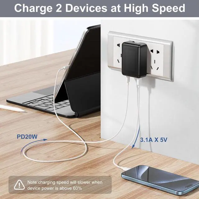 Alt view image 3 of 7 - [2 Pack] Flat USB C Wall Charger, 40W Foldable & Slim Fast Charging Block, 4 Ports [2 USA & 2 USB C] Charger Block Cube Box Compatible with Smartphones, Tablets, Multiport Power Adapter USB Plug Brick