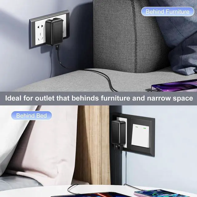 Alt view image 4 of 7 - [2 Pack] Flat USB C Wall Charger, 40W Foldable & Slim Fast Charging Block, 4 Ports [2 USA & 2 USB C] Charger Block Cube Box Compatible with Smartphones, Tablets, Multiport Power Adapter USB Plug Brick