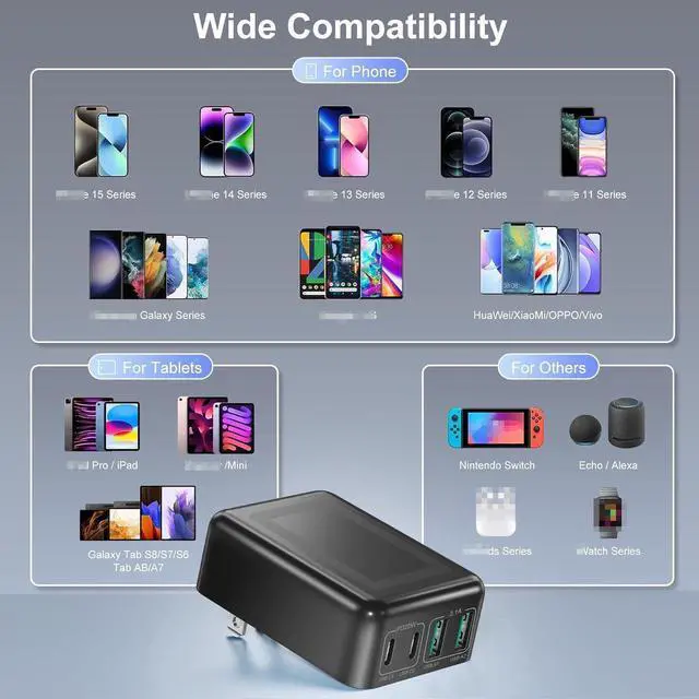 Alt view image 6 of 7 - [2 Pack] Flat USB C Wall Charger, 40W Foldable & Slim Fast Charging Block, 4 Ports [2 USA & 2 USB C] Charger Block Cube Box Compatible with Smartphones, Tablets, Multiport Power Adapter USB Plug Brick