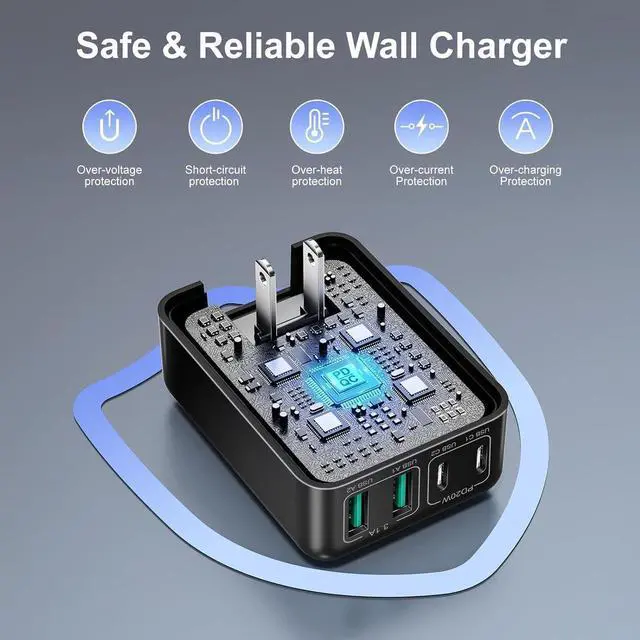 Alt view image 7 of 7 - [2 Pack] Flat USB C Wall Charger, 40W Foldable & Slim Fast Charging Block, 4 Ports [2 USA & 2 USB C] Charger Block Cube Box Compatible with Smartphones, Tablets, Multiport Power Adapter USB Plug Brick