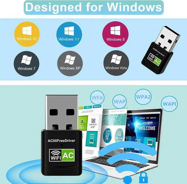 Alt view image 4 of 7 - USB WiFi Adapter, 600Mbps Mini Wireless WiFi Network Adapters for Desktop Computer/Notebook PC, Dual Band 5G+2.4G WiFi Dongle Laptop External Network Card for Windows 11/10/8/XP etc, No Need CD Drive
